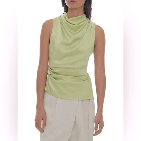 NEW WITH TAG Helmut Lang designer SILK Casual Tunic DRAPE cowlneck lime Top XS - Picture 8 of 10